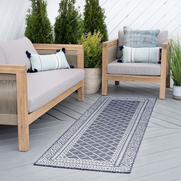 Eco Diamond Navy 2 ft. x 8 ft. Indoor/Outdoor Runner Rug