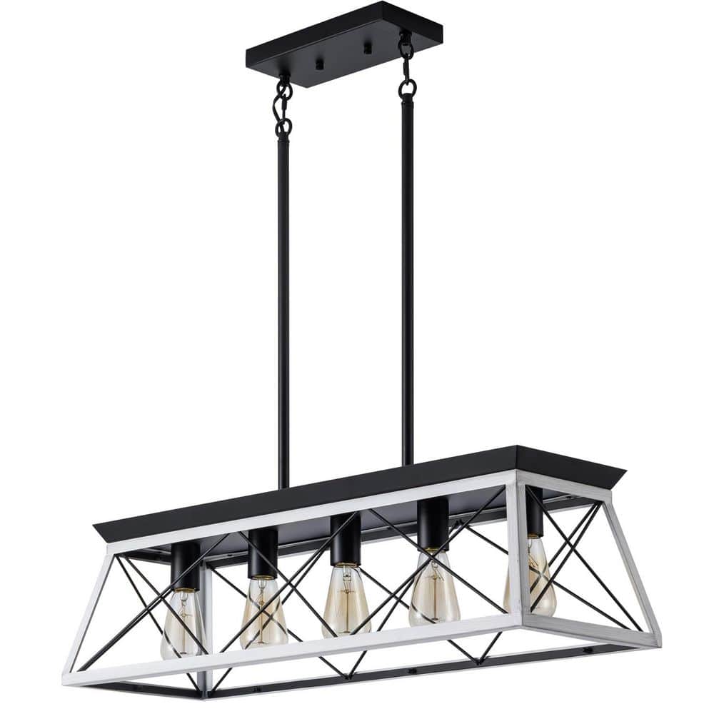 5-Light Black White Farmhouse Rustic Linear Chandelier for Kitchen Island Living Room and Dining Room price history on PriceWatchPro