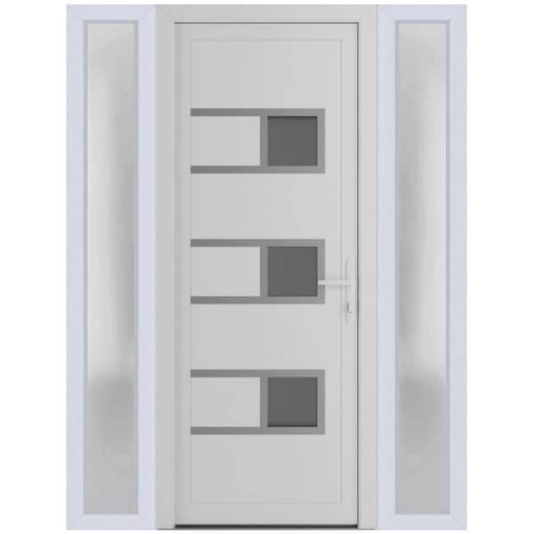 VDOMDOORS 60 in. x 80 in. Left-hand/Inswing Frosted Glass White Silk Steel Prehung Front Door with Hardware