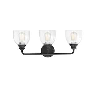 Vale 24 in. W x 9.75 in. H 3-Light Black Bathroom Vanity Light with Clear Glass Shades
