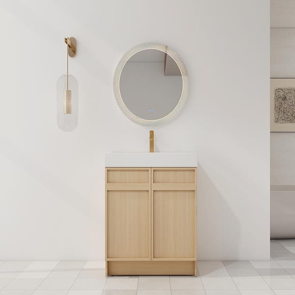 UPIKER Ambra 29.5 in. W x 19.7 in. D x 35.1 in. H Freestanding Bath Vanity Cabinet in Dune Oak with White Resin Top