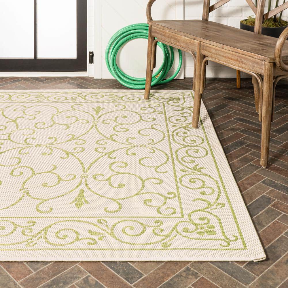 Charleston Green and Cream Synthetic Flat Woven Reversible Rug