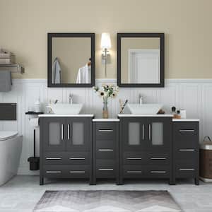 Ravenna 72 in. W Bathroom Vanity in Espresso with Double Basin in White Engineered Marble Top and Mirror