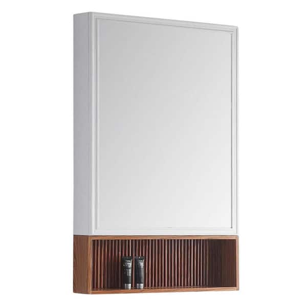 Dakota 21 in. W x 33 in. H Medium Rectangular White and Teak Wooden Surface Mount Medicine Cabinet with Mirror