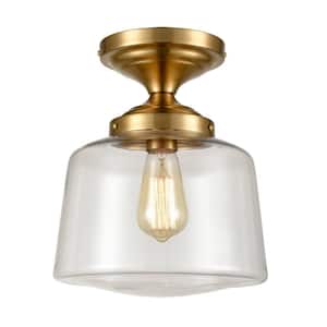13.58 in. 1-Light Gold Modern Semi-Flush Mount with Clear Glass Shade and No Bulbs Included 1-Pack