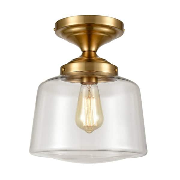 CLAXY 13.58 in. 1-Light Gold Modern Semi-Flush Mount with Clear Glass Shade and No Bulbs Included 1-Pack