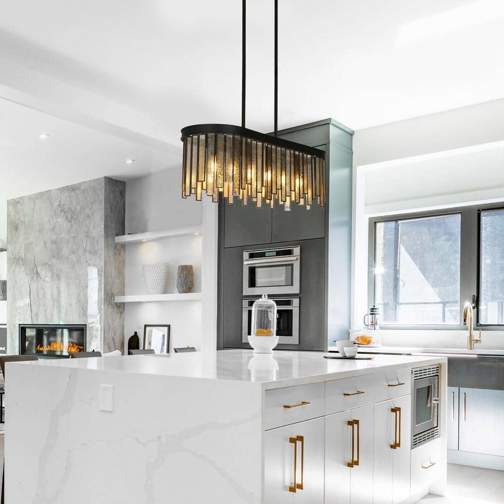 Matte Black and Mercury Glass 6-Light Linear Chandelier