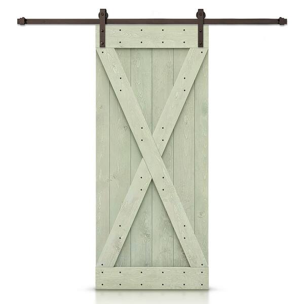 CALHOME 20 in. x 84 in. X-Series Sage Green Stained DIY Wood Interior Sliding Barn Door with Hardware Kit