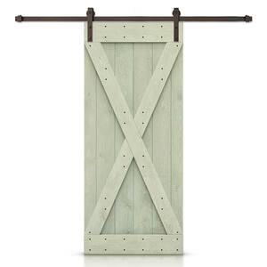 26 in. x 84 in. X-Series Sage Green Stained DIY Wood Interior Sliding Barn Door with Hardware Kit