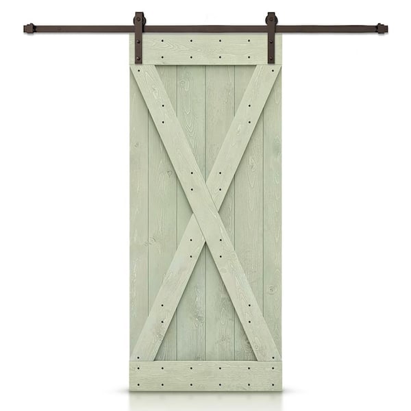 CALHOME 30 in. x 84 in. X-Series Sage Green Stained DIY Wood Interior Sliding Barn Door with Hardware Kit