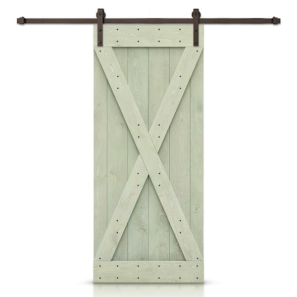 CALHOME 32 in. x 84 in. X-Series Sage Green Stained DIY Wood Interior Sliding Barn Door with Hardware Kit