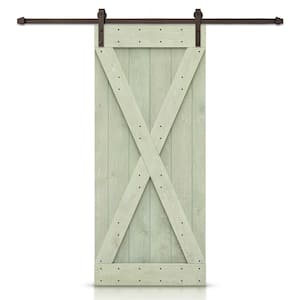 34 in. x 84 in. X-Series Sage Green Stained DIY Wood Interior Sliding Barn Door with Hardware Kit