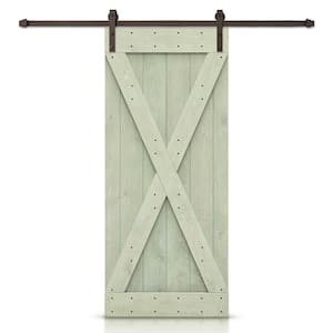 40 in. x 84 in. X-Series Sage Green Stained DIY Wood Interior Sliding Barn Door with Hardware Kit