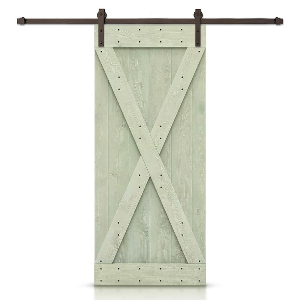 48 in. x 84 in. X-Series Sage Green Stained DIY Wood Interior Sliding Barn Door with Hardware Kit price history on PriceWatchPro