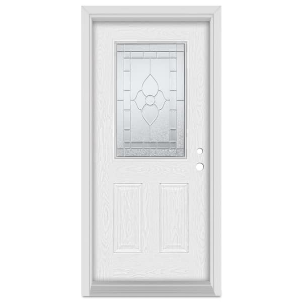 Stanley Doors 32 in. x 80 in. Traditional Left-Hand 1/2 Lite Zinc Finished Fiberglass Oak Woodgrain Prehung Front Door
