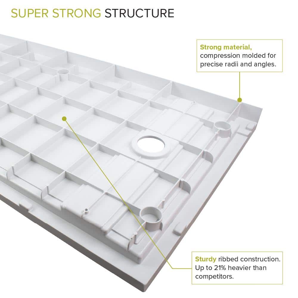 White 60'' x 30'' Rectangular Shower Base with Right Drain