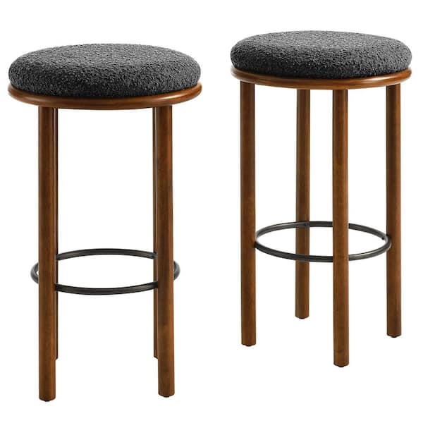 MODWAY Fable 29.9 in Walnut Charcoal Backless Wood Bar Stool with Upholstery Set of 2