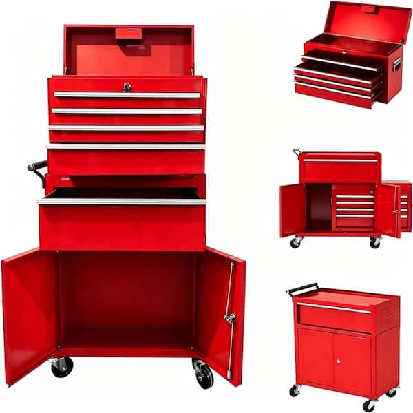 Heavy-Duty 5-Drawer Steel Rolling Tool Chest with Lockable Sliding Drawers, Protective Liners for Garage, Workshop