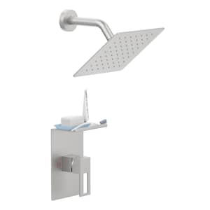 Single Handle 1-Spray 8in. Shower Faucet 2.2 GPM with High Pressure and Storage Rack in Brushed Nickel (Valve Included)