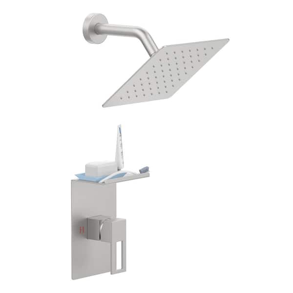 Unbranded Single Handle 1-Spray 8in. Shower Faucet 2.2 GPM with High Pressure and Storage Rack in Brushed Nickel (Valve Included)