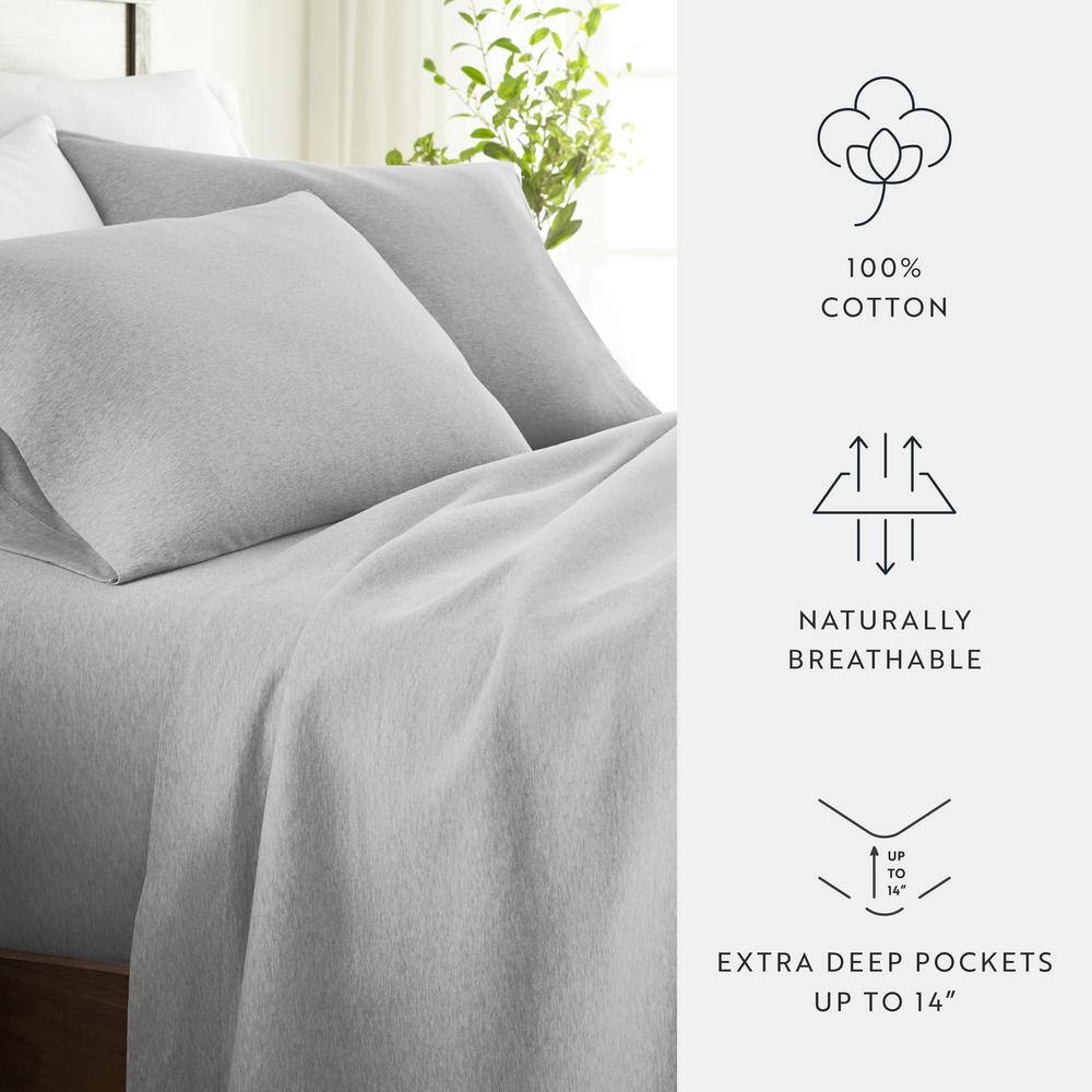 Light Gray Twin Cotton Jersey Knit 4-Piece Bedding Set