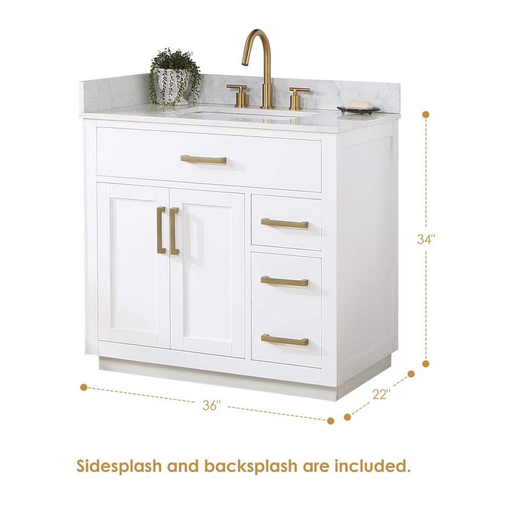 Gavino 36" White Wood Vanity with Stone Top and Mirror