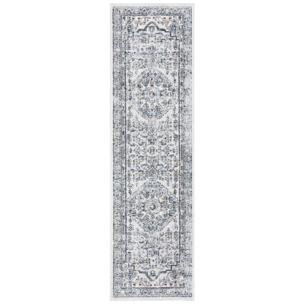 SAFAVIEH Oregon Light Blue/Ivory 2 ft. x 12 ft. Distressed Border Runner Rug
