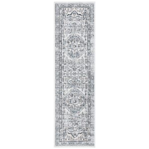 Oregon Light Blue/Ivory 2 ft. x 8 ft. Distressed Border Runner Rug