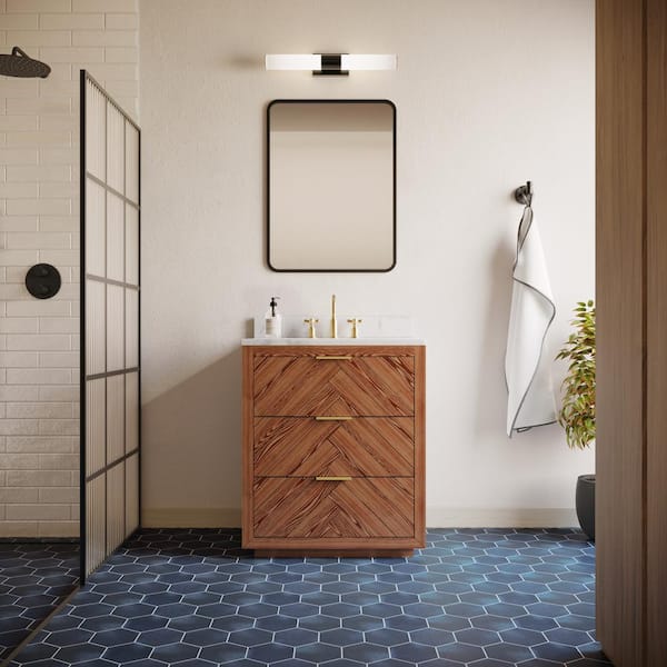 Baker 30" Woodgrain Vanity with Carrara Marble Top and Single Sink Ceramic Basin