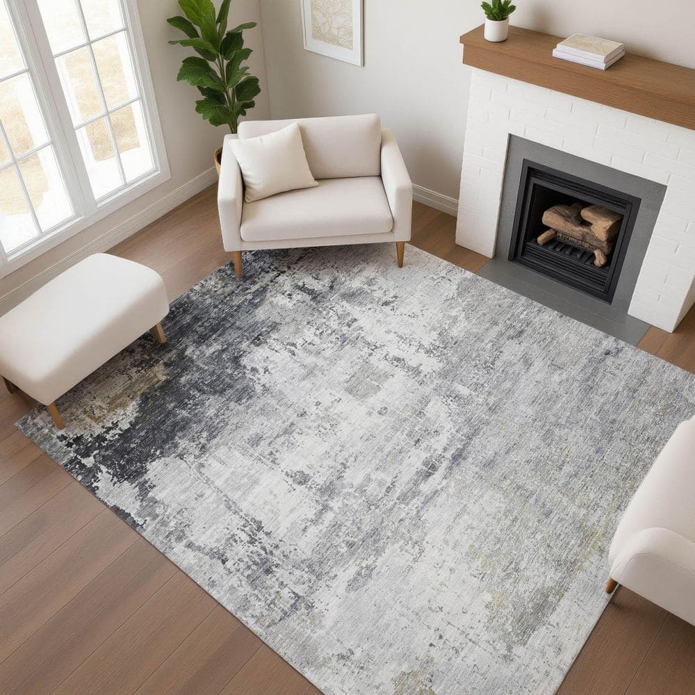 Addison Rugs Mayfield Premium Machine Washable Abstract AMF1766 Gray 10 ft. x 14 ft. Area Rug