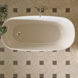 59 in. x 28.34 in. Acrylic Flatbottom Freestanding Single Slipper Soaking Bathtub with Left Drain in Glossy White