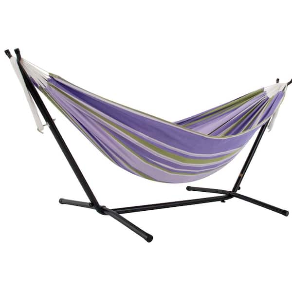 Double Hammock With Space Saving Steel Stand Natural 450 lb Capacity Carry Bag 