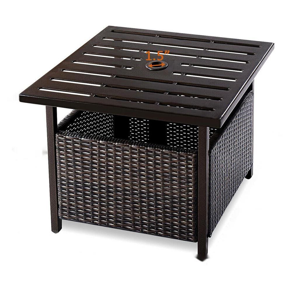 Cisvio Black Rattan Metal Side Table Outdoor Furniture Deck Garden