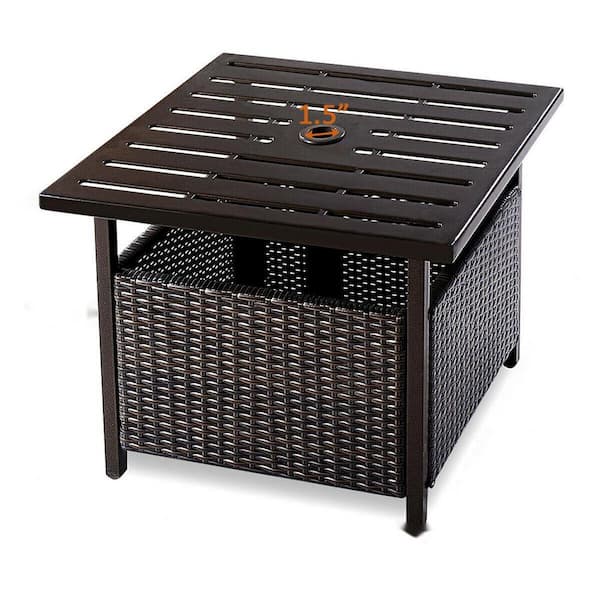 Cisvio Black Rattan Metal Side Table Outdoor Furniture Deck Garden Patio Pool