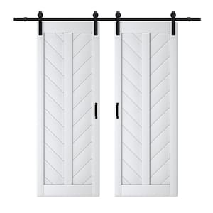 60 in. x 84 in. White Finished Solid Core MDF Herringbone Shape Sliding Barn Door Slab with Hardware Kit and Soft Close