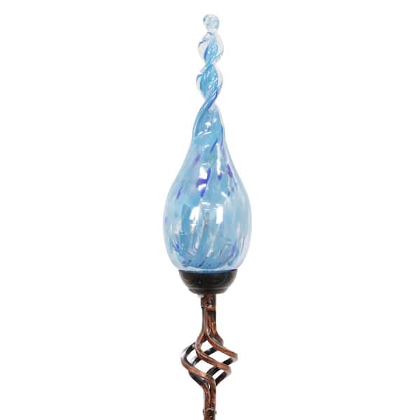 Exhart Solar Pearlized Twist Flame 3.0 ft. Teal Metal Garden Stake