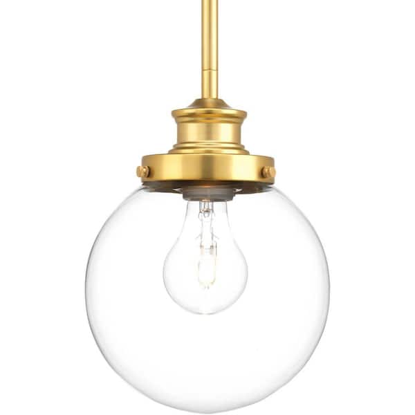 Progress Lighting Penn Collection 6-7/8 in. 1-Light Golden Natural Brass Clear Glass Modern Farmhouse Kitchen Pendant Light