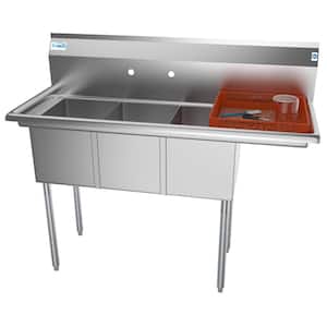 51 in. Freestanding Stainless Steel 3 Compartments Commercial Sink with Drainboard