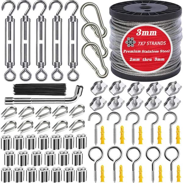 1/8 in. x 100 ft. Stainless Steel Cable Wire Rope Kit for Cables Wire, Outdoor Hanging Kit, Garden Fence, Plant Hanger