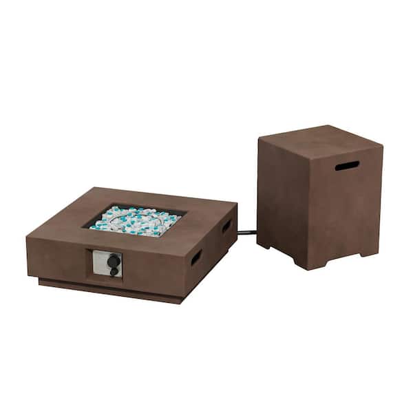 Willit Outdoor Concrete Fire Pit Table with Propane Tank Cover-Brown, Metal