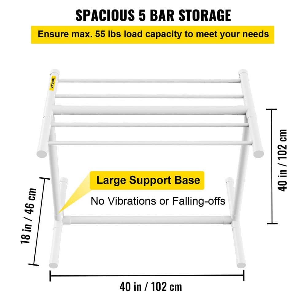 Matte White Freestanding PVC Towel Rack with 5 Holders