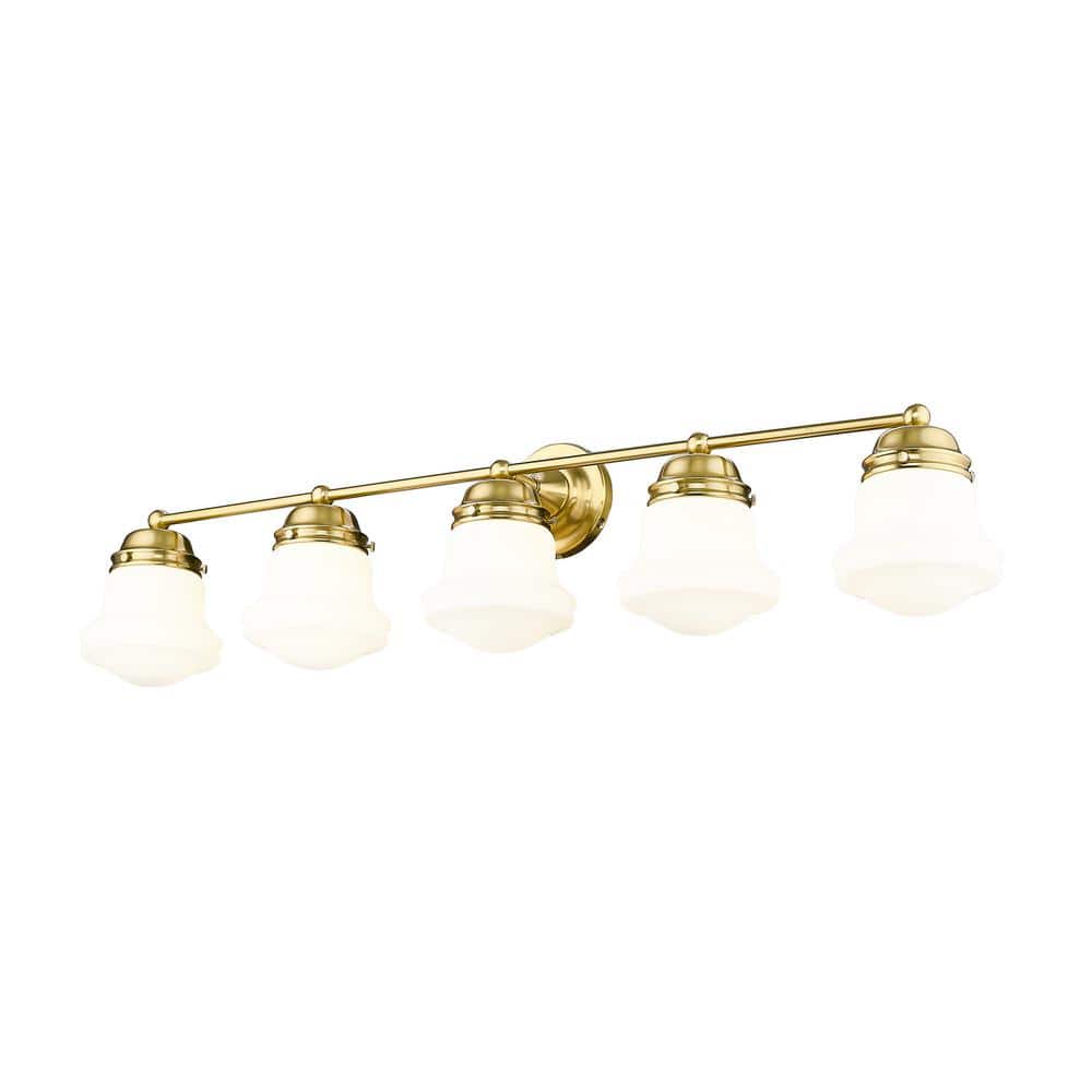 Luxe Gold 5-Light Vanity with Matte Opal Glass