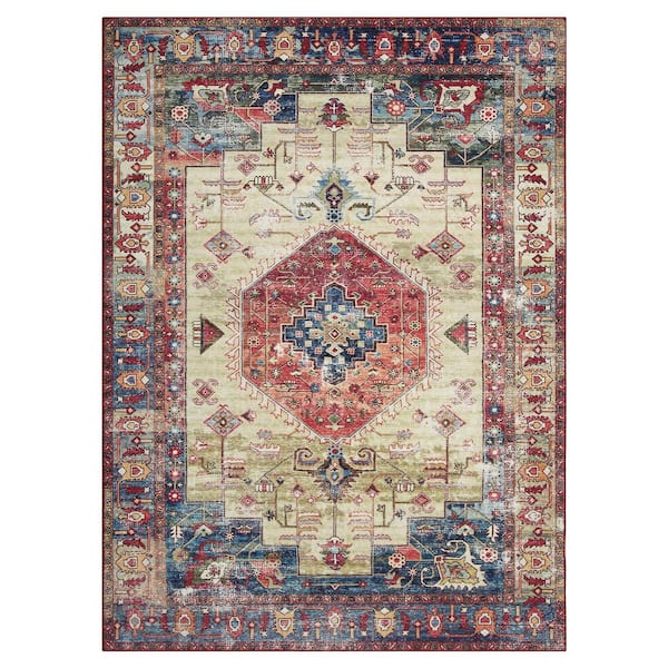 Garvee Beige Red 4 ft. x 6 ft. Persian Oriental Area Rug