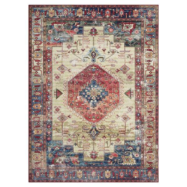 Garvee Beige Red 2 ft. x 3 ft. Persian Oriental Area Rug
