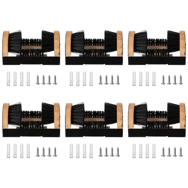 Gardenised Set Of 6 Black 6 in. x 9 in. Metal and Wooden Base Shoe Cleaner and Boot Scraper, Portable or Floor-Mounted Boot Tray