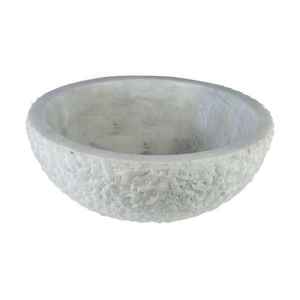 Onyx Marble Designs Round Marble Textured Vessel Sink in White