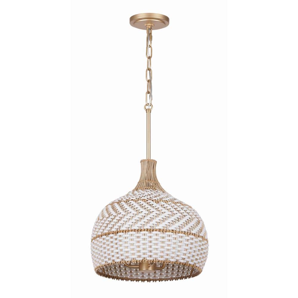 Zanzibar Soft Gold and Rattan 3-Light Pendant