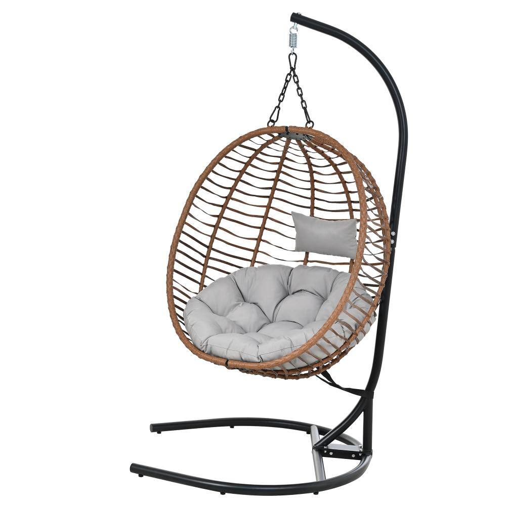 Metal and Wicker Outdoor Lounge Chair with Gray Cushions, Stand price history on PriceWatchPro