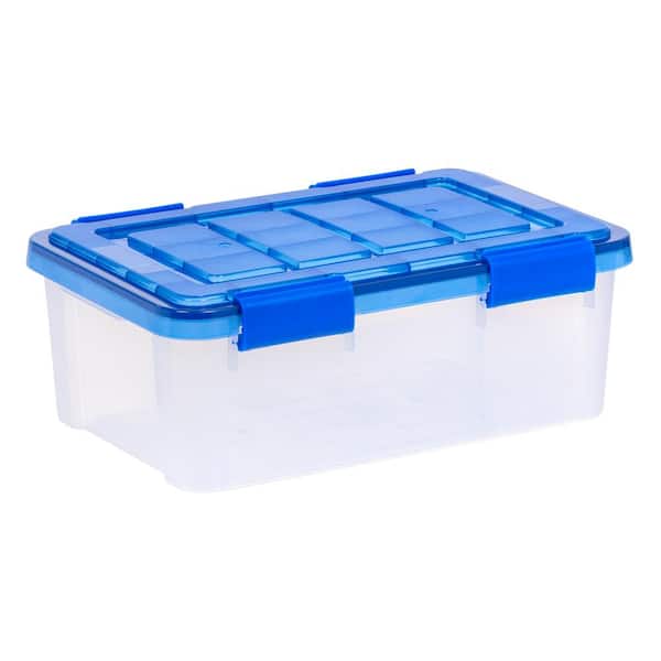4 Gal./16 Qt. Lockable Plastic Storage Tote, Clear with Blue Lid and Buckles (6-Pack)
