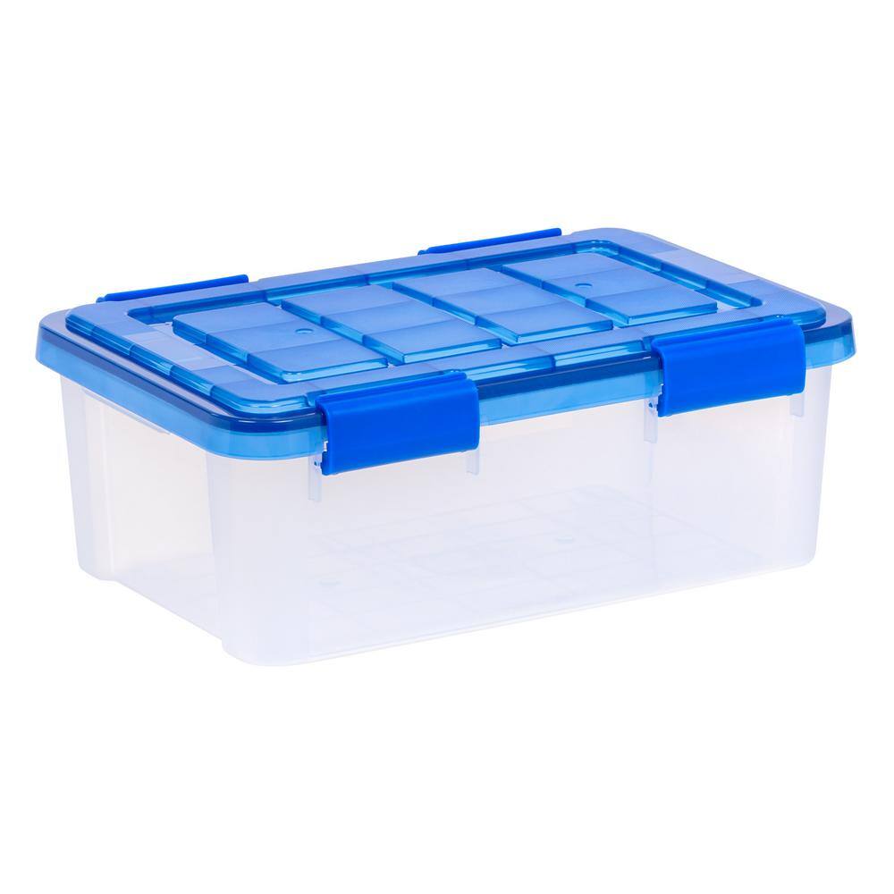 16 Quart Clear Plastic Stackable Storage Boxes with Blue Lids, Pack of 6